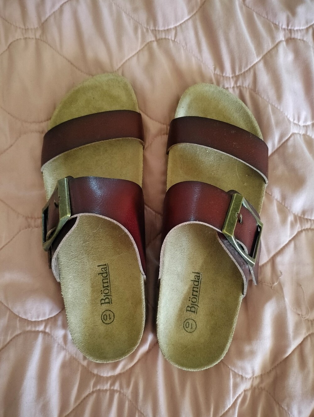 Bjorndal Women's Burgundy Double-Strap Buckle Slide Sandals - Picture 2 of 3